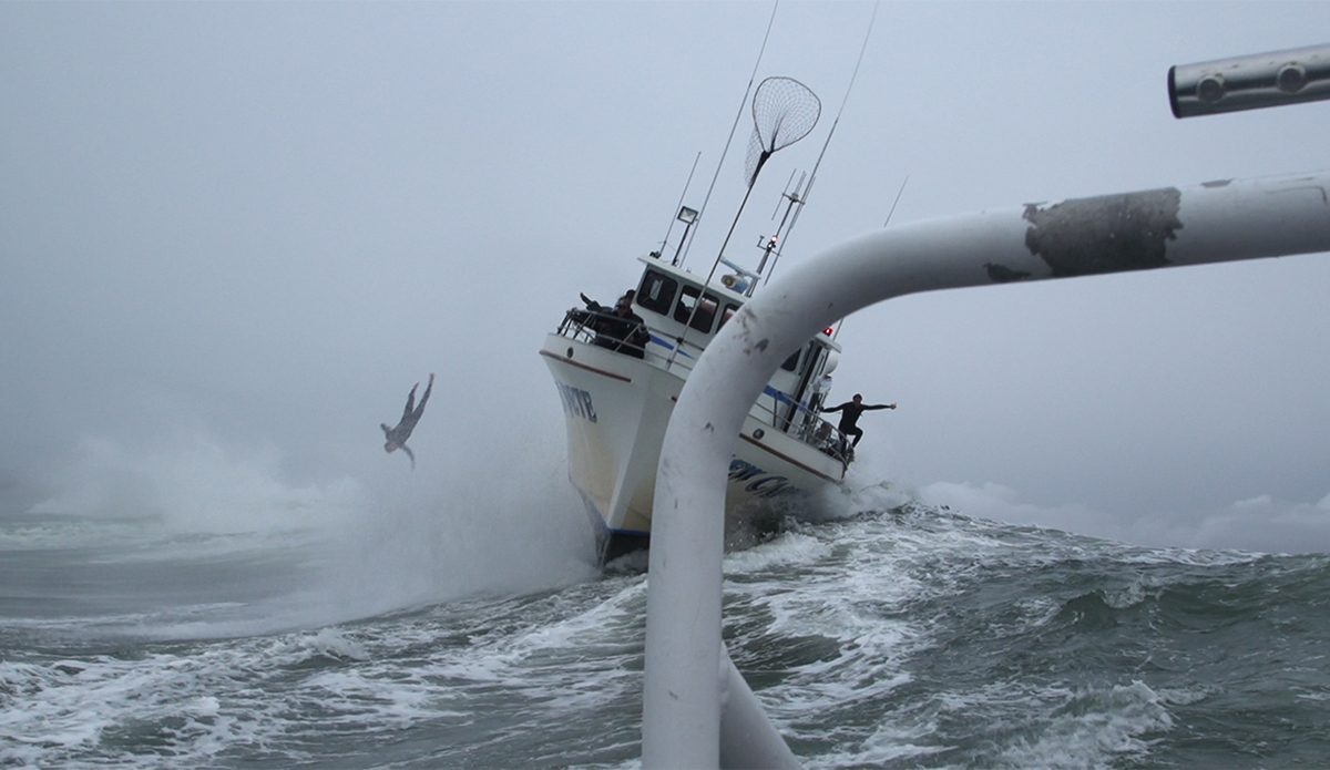 Mark Healey Ejects from a Boat at Mavericks