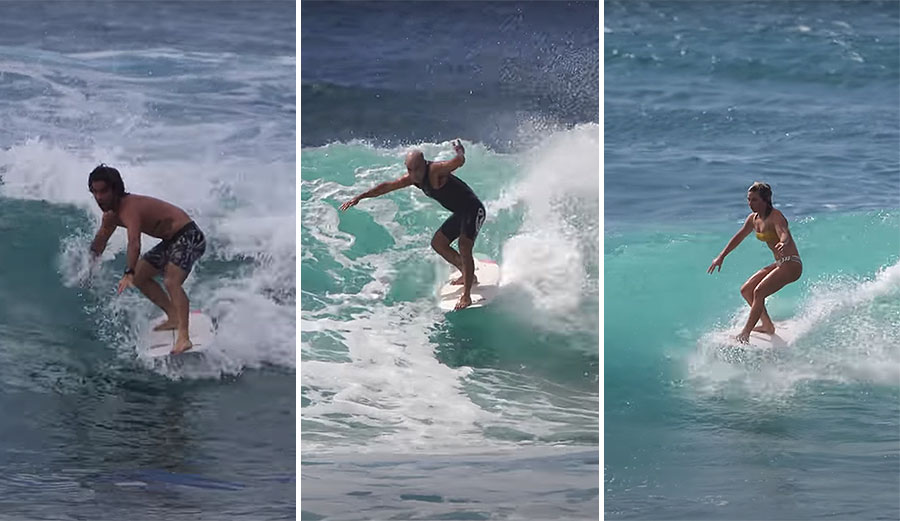 Mason Ho and Coco Ho surfing