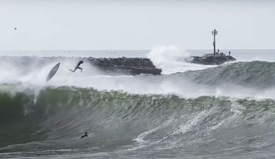 Surfing at the Wedge in Newport