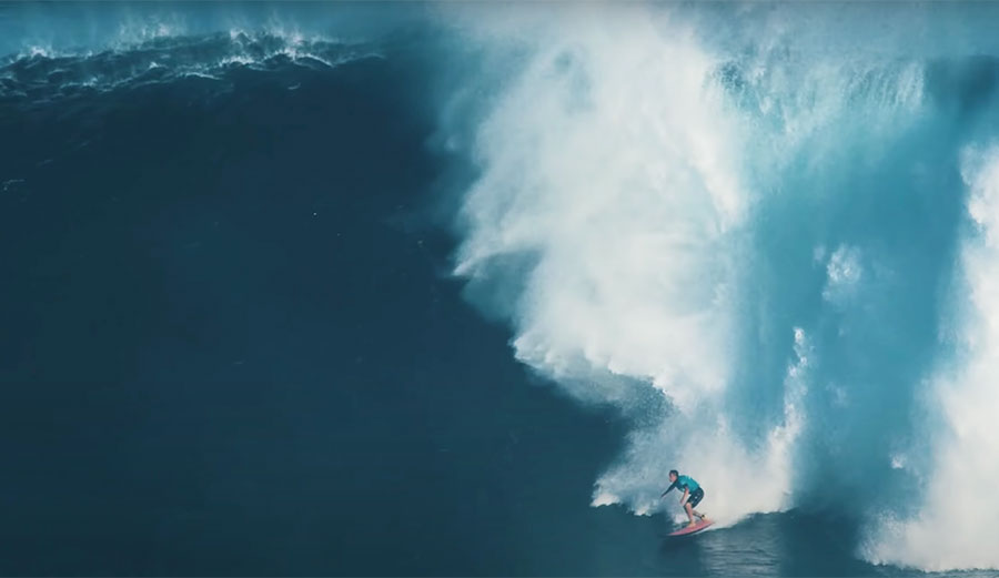 Eli Olson surfing big wave at Jaws