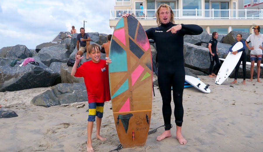 Ben Gravy Surfs Board Built by Local New Jersey Grom