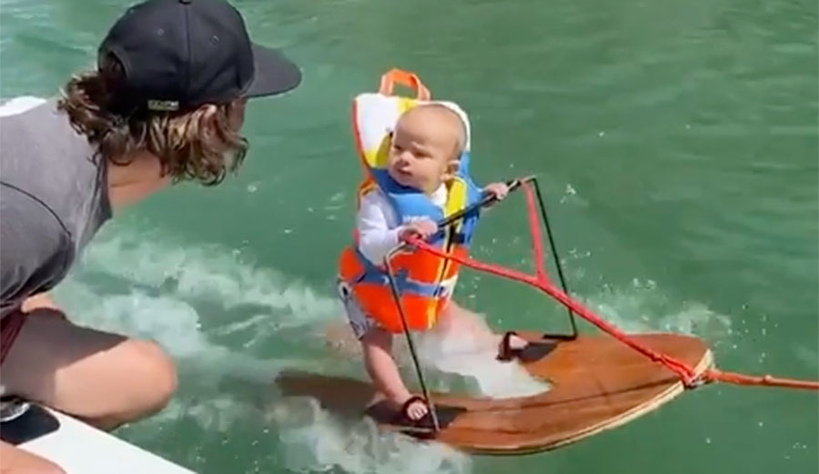 Baby on waterskis