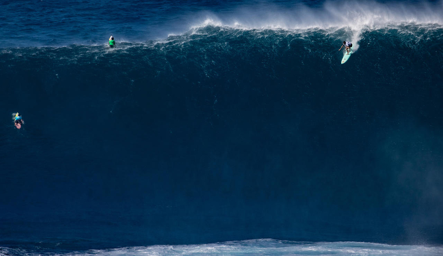 Ian Walsh surfing a big wave at Jaws (peahi)