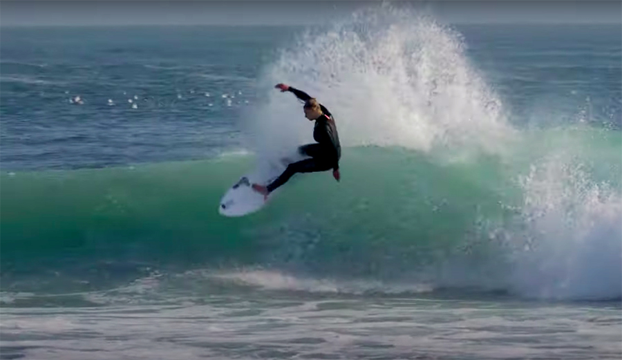 Lakey Peterson surfs a wave in Santa Cruz