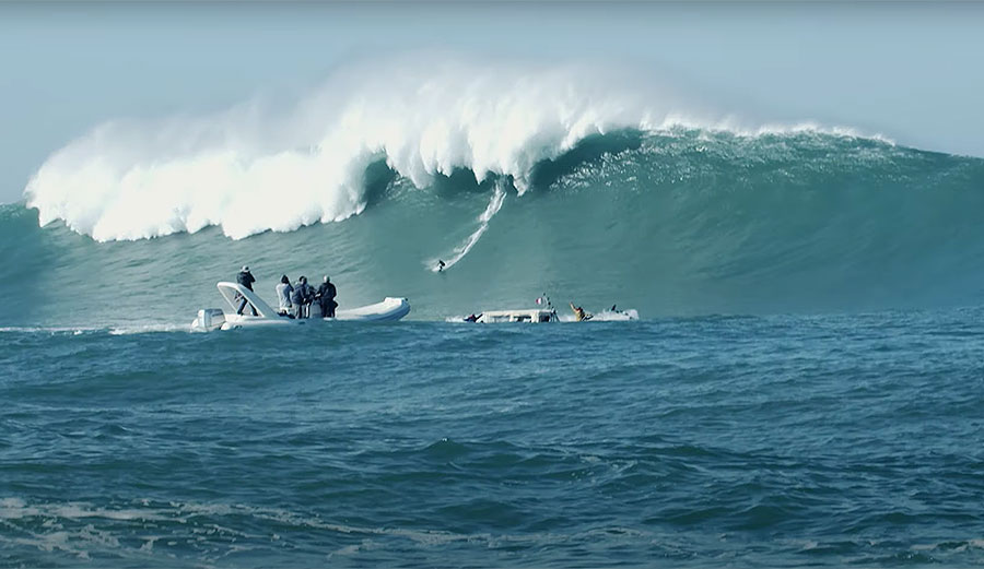 Big wave surfing at Belharra, France