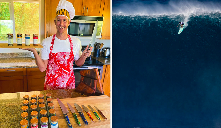 Surfer Ian Walsh cooking and riding big waves