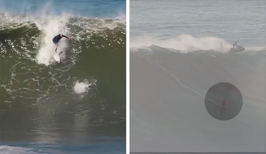 Italo Ferreira surfing in big waves in Portugal