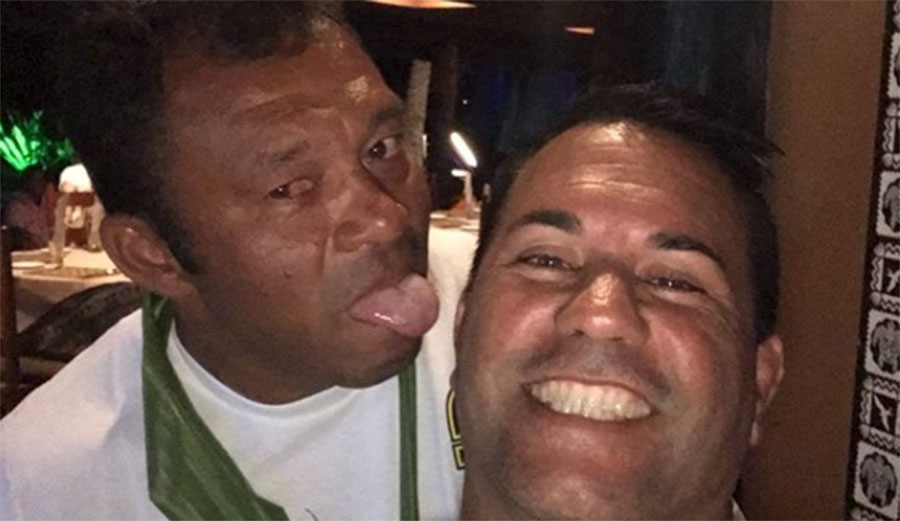 John Shimooka and Sunny Garcia smiling