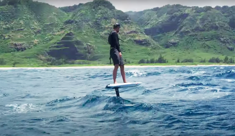 John John Florence foil surfing on the North Shore of Oahu