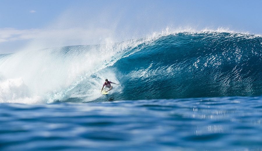John John Florence riding the barrel at Pipeline