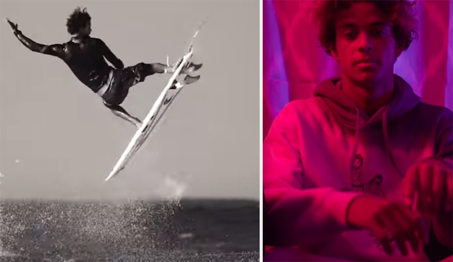 Noah Beschen surfing and sitting in a room