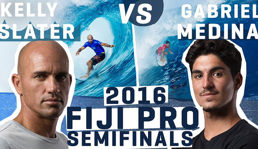 Kelly Slater and Gabriel Medina at the 2016 Fiji Pro