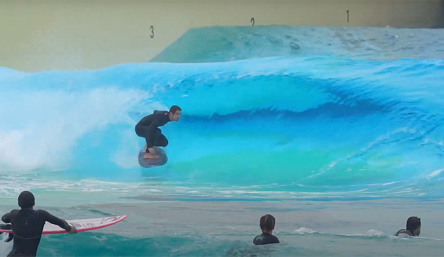 Surfer getting barreled in South Korean wave pool, the Wave Park