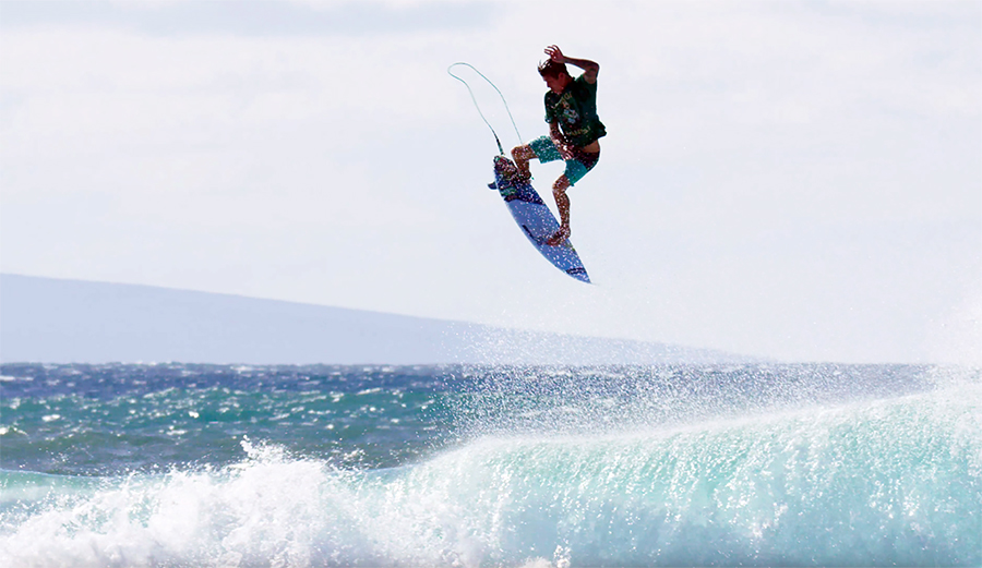 Albee Layer Throws an air off a wave on Maui