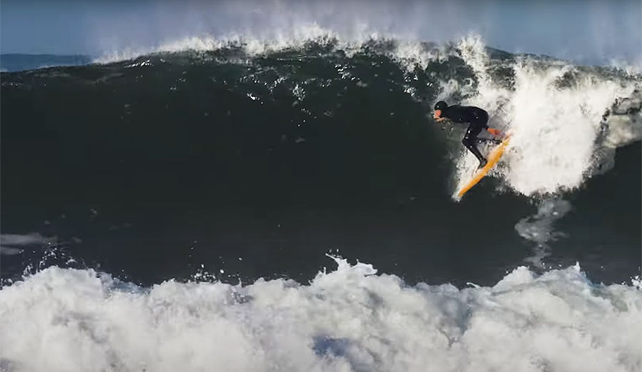Surfing twin fin at Ocean Beach