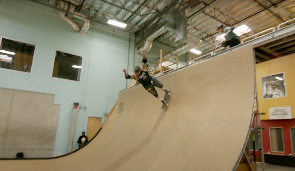 Big Boy skating on Tony Hawk's vert ramp