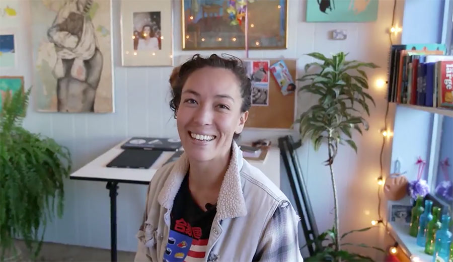 Robin Lanei at her art desk