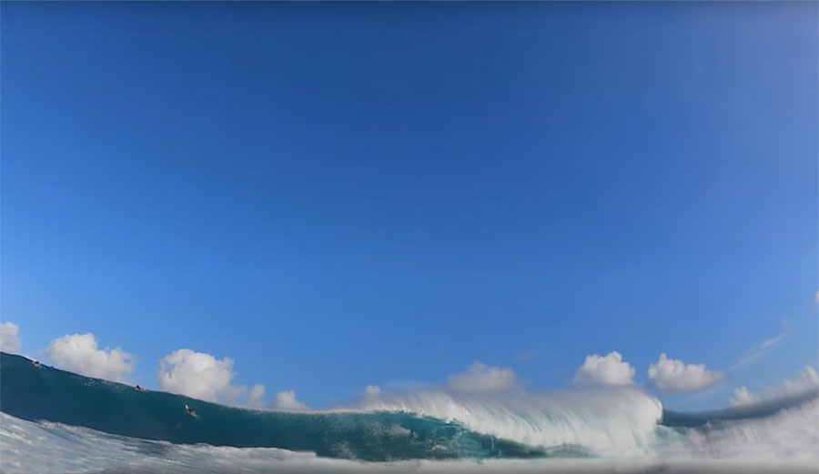 GoPro angle of surfer caught inside at Jaws