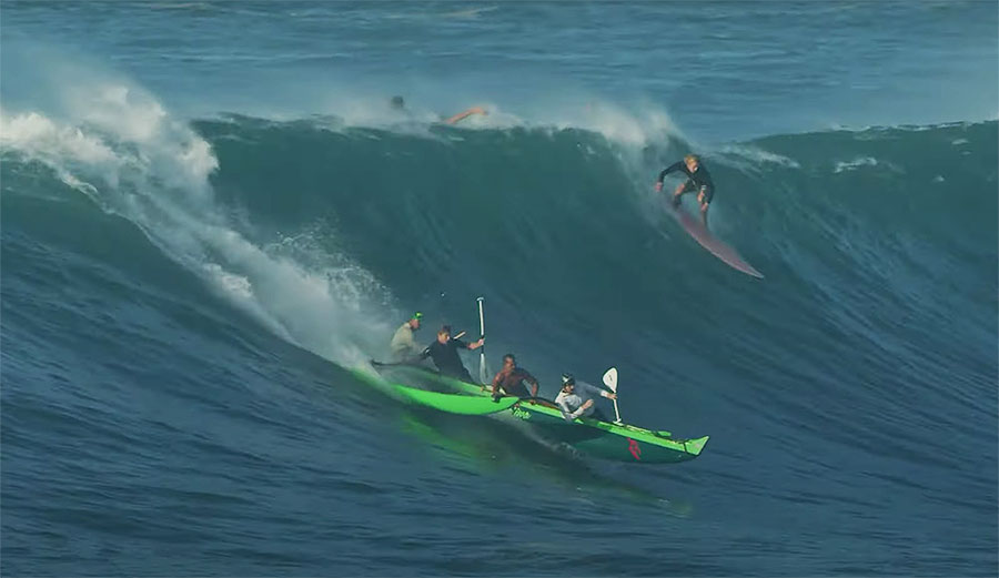 Mark Healey canoe surfing at Waimea Bay