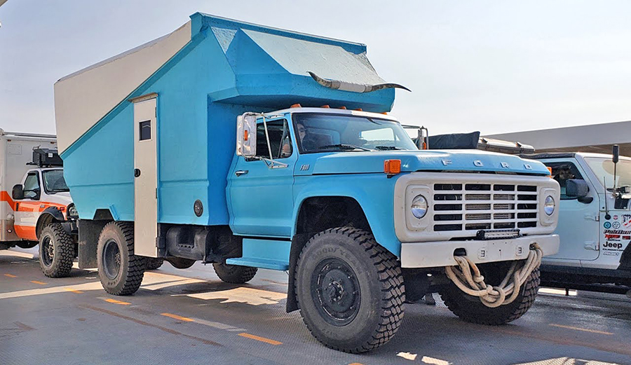 a custom 4x4 camper that was converted to a tiny home