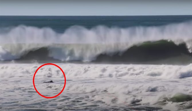 Unidentified Solo Surfer Shows What it Takes to Paddle Out at Maxing Ocean Beach
