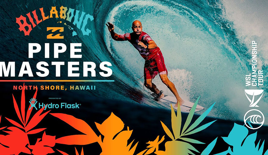 Pipeline Masters title card with Kelly Slater