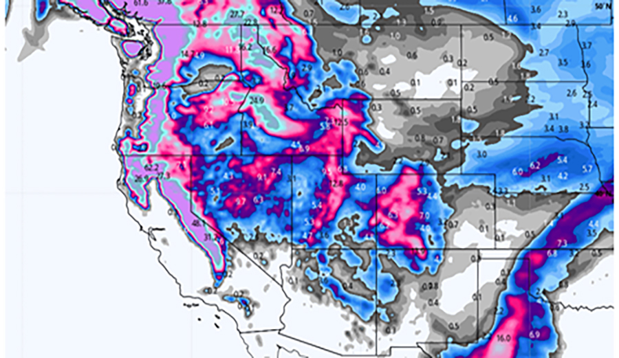 A graphic of incoming snowstorms set to end 2020