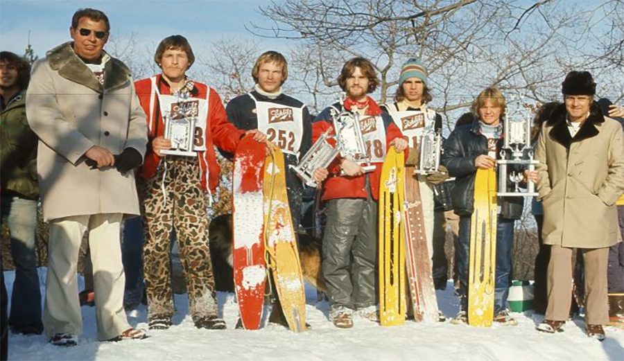 Contestants getting their trophies at a Snurfer contest