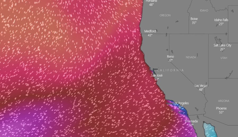 windy is showing some swell due to hit the west coast the 2nd and 3rd