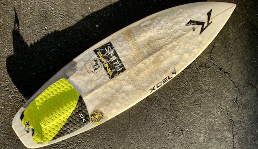 Rusty Preisendorfer dented surfboard