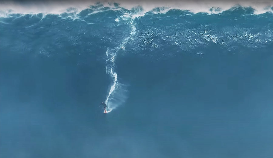 Eli Olson surfing wave at Jaws