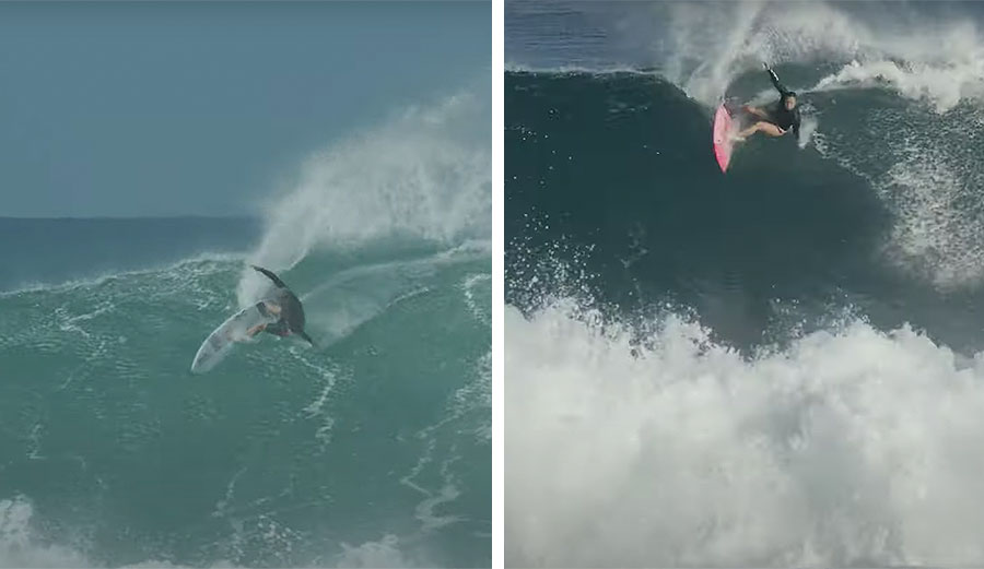 John John Florence and Carissa Moore surfing at Haleiwa