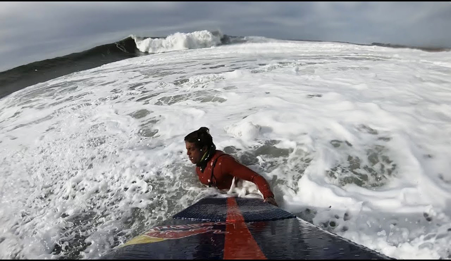 Kai Lenny about to be crushed by a wave at Maverick's