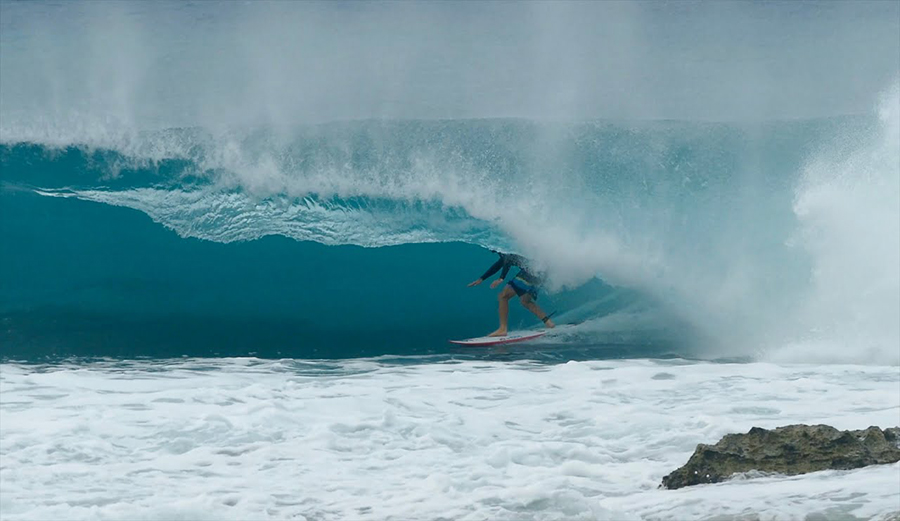 Mason Ho surfing in a barrel