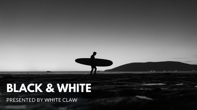 Black and White Walking Surfer Sillhouette