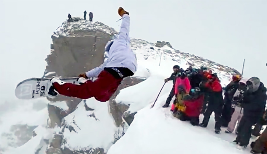 Elias Elhardt throws a method into Corbet's Couloirr during the Kings and Queens event