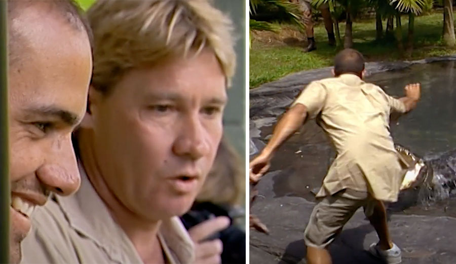 Kelly Slater and Steve Irwin feeding alligators