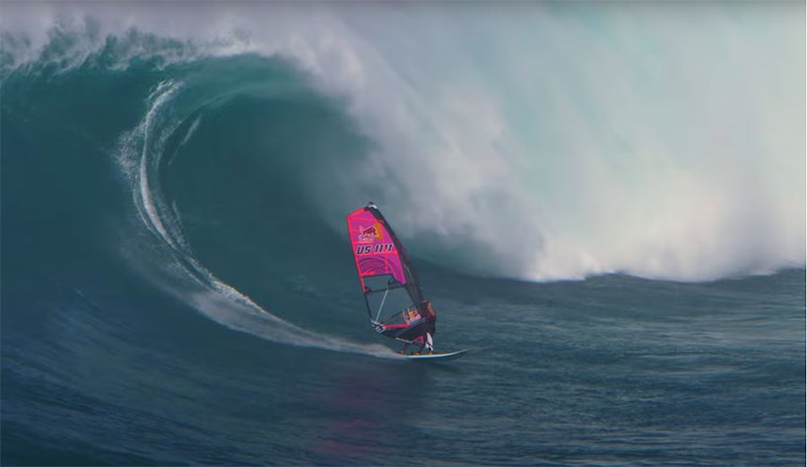 Robby Naish windsurfing at Jaws