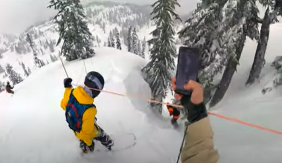 Austen Sweetin shoots photos of snowboarders at Mt Baker