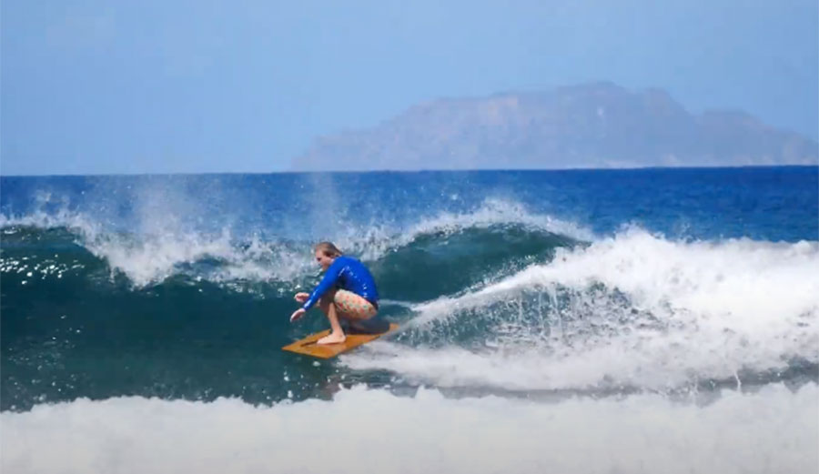 Ben Gravy surfing plywood surfboard