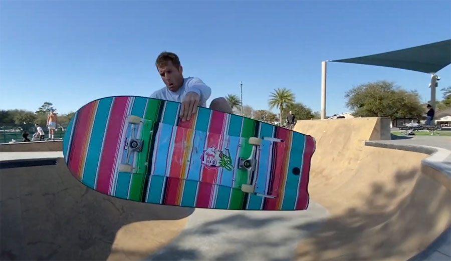 Drew Hoffman on Catch Surf Beater board at skatepark