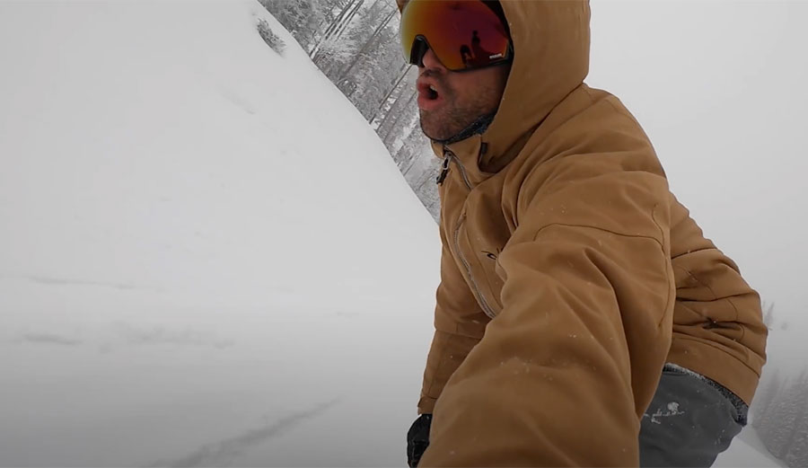 Mason Ho snowboarding in Aspen