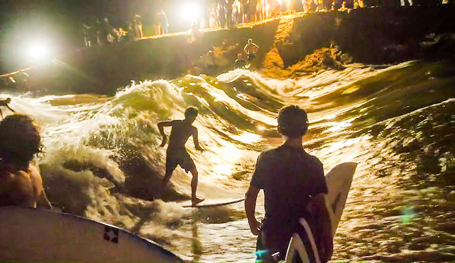 Surfing the Waimea River at night