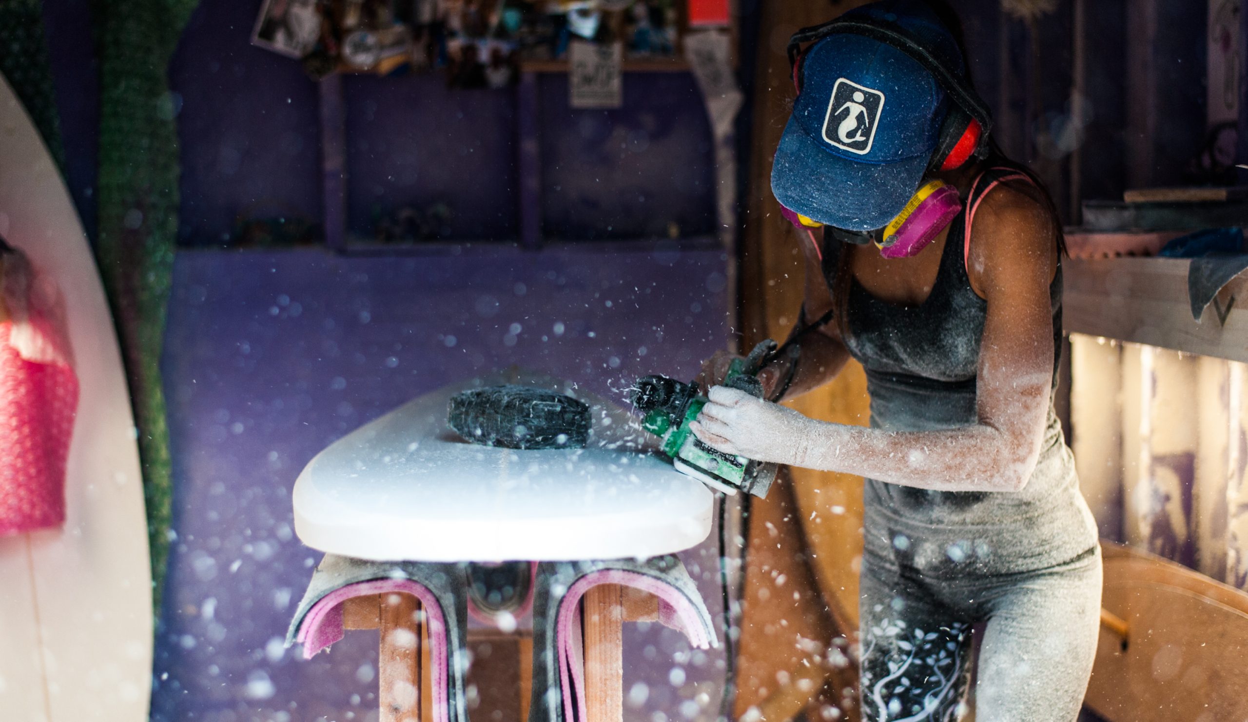 Valerie Duprat in the shaping bay