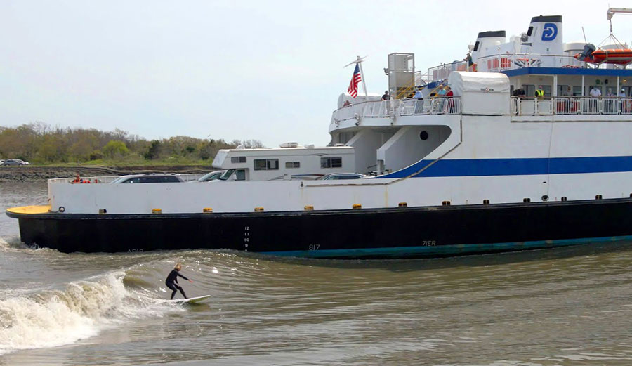 Ben Gravy surfing ferry wave