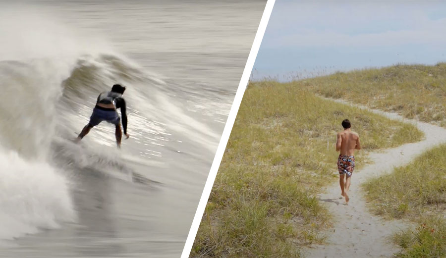 surfer on East Coast running to waves