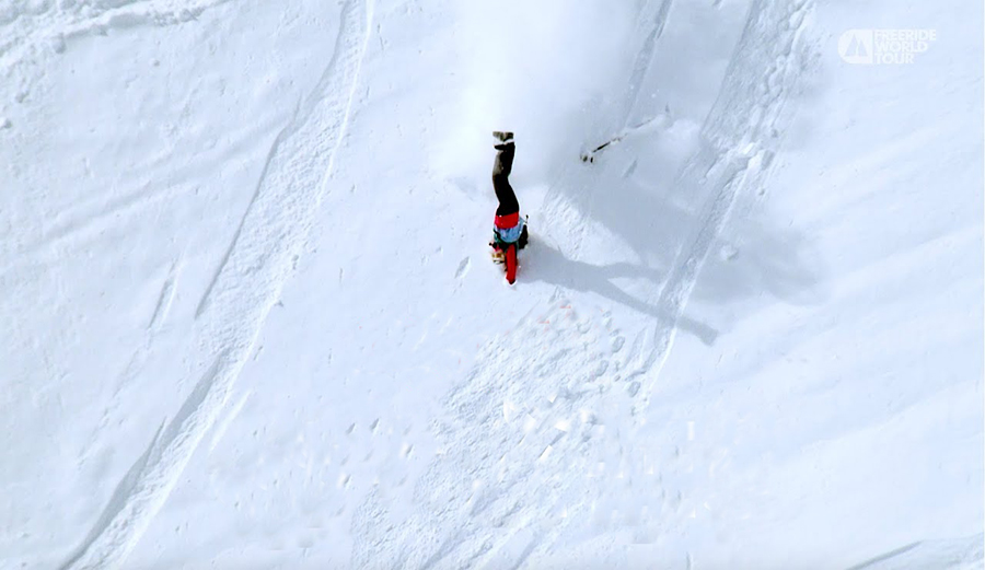 A crash on the freeride world tour