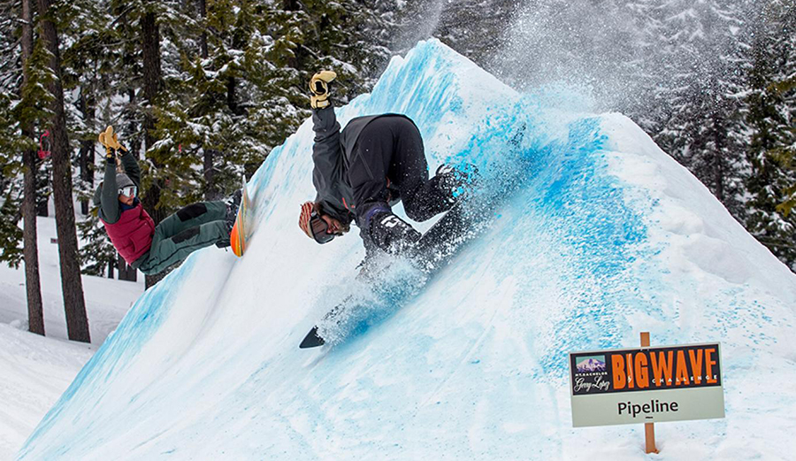 A snowboarder at the Big Wave Challenge at Mt. Bachelor