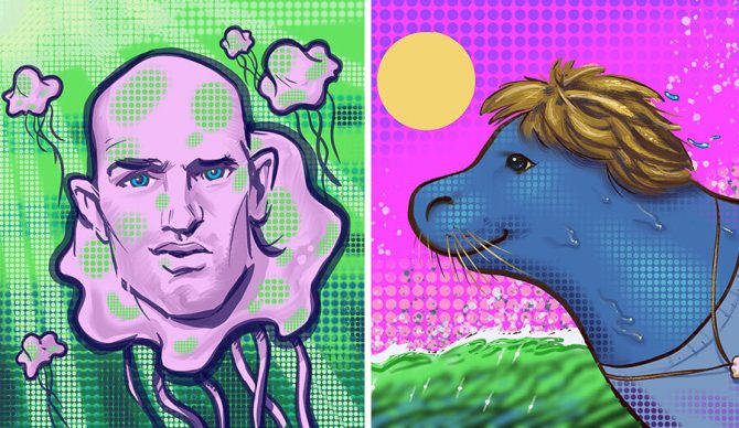 Caricatures of Kelly Slater and Dane Reynolds