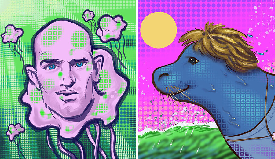 Caricatures of Kelly Slater and Dane Reynolds